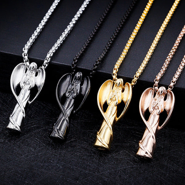 Cross border source angel commemorative urn necklace stainless steel jewelry that can be opened pet urn necklace pendant