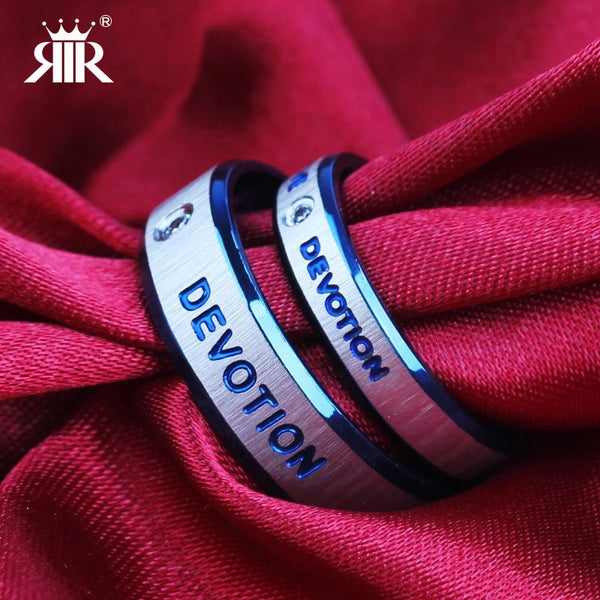 Minimalist and Personalized Blue Love Couple Ring Korean Edition Stainless Steel Handmade Jewelry Titanium Steel Male Female Pair Love Pair Ring