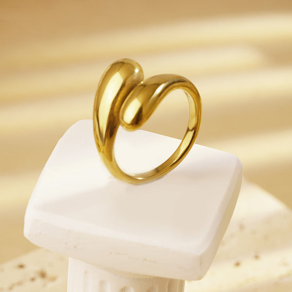 European and American metal landscape surface geometric droplet ring with niche design, adjustable ring for women's opening