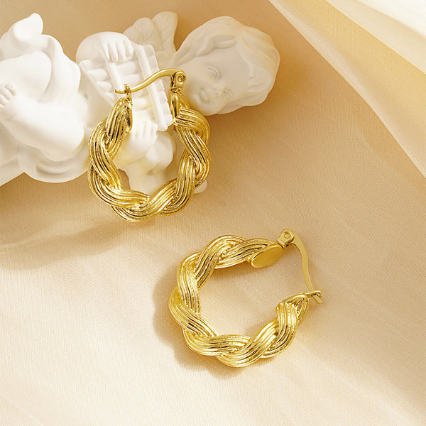 Vintage French Fried Dough Twists Rope Circle Earrings Women's Premium Palace Style Titanium Steel Woven Earrings Jewelry